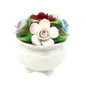 Vintage AYNSLEY Flower Bouquet Basket Figurine Hand Painted and Modelled England
